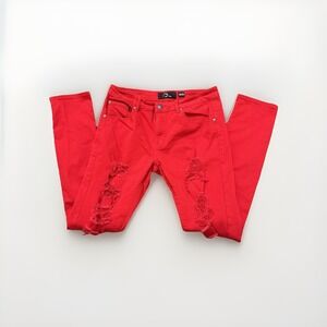 RPM Mens Red Distressed Denim Jeans 34x34 Slim Stretch Streetwear